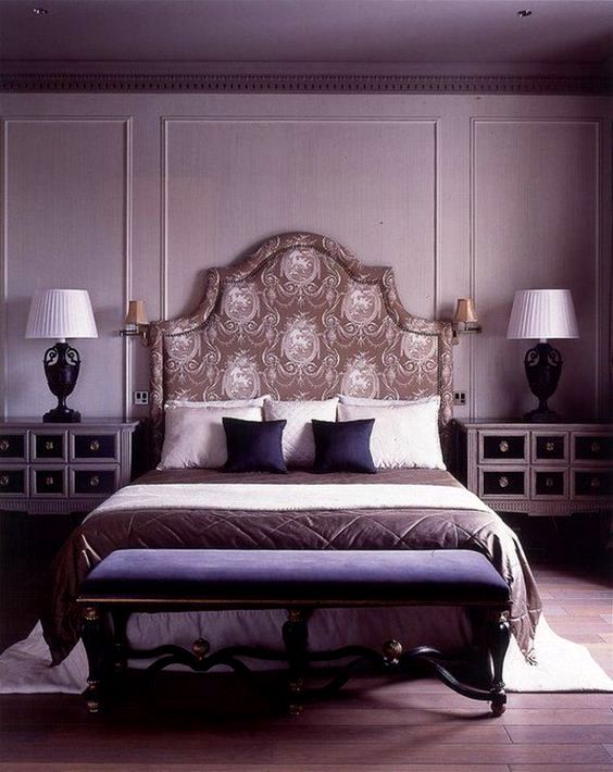 Дизайн на спалня в лилаво